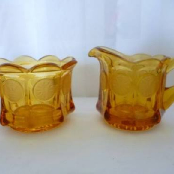Fostoria Other - Vintage Coin Pattern Amber Glass Creamer and Sugar